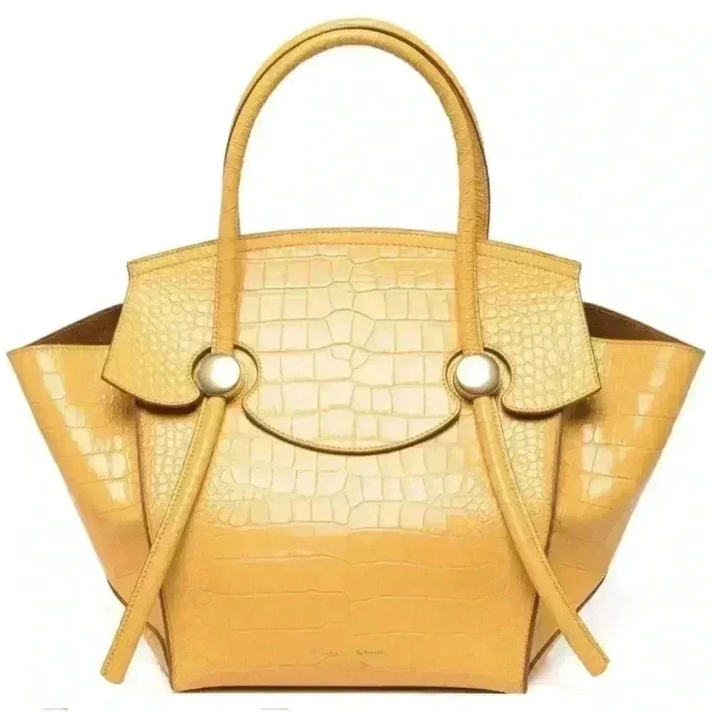 Proenza Schouler Croc Embossed Leather Pipe Tote Bag Small Yellow Citrus Purse